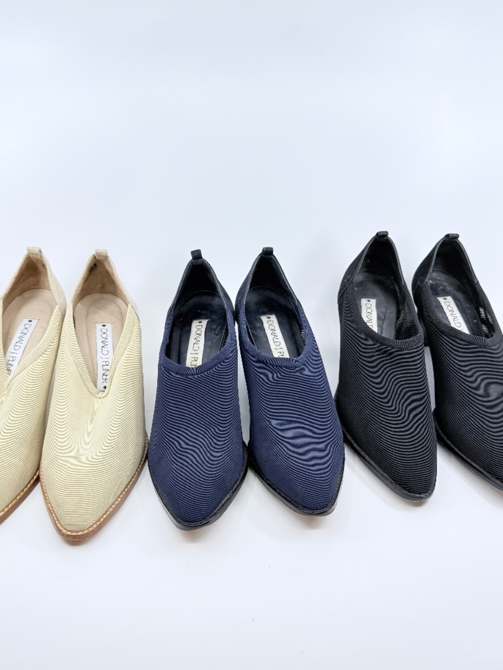Three Pairs Stretch Donald Pliner Pumps, Black, Navy, Cream 7!/2M